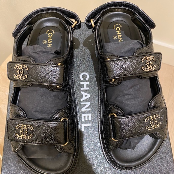 Chanel dad sandals slides loafers caviar with gold hardware - Picture 2 of 5